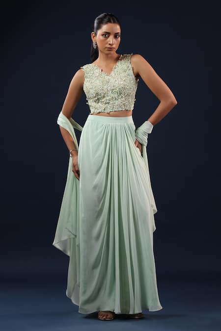 K-Anshika Embellished Crop Top Skirt Set 