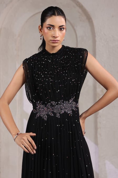 Buy_K-Anshika_Black Georgette Sequins, Beads, Embroidery High Neck Embellished Gown _Online_at_Aza_Fashions