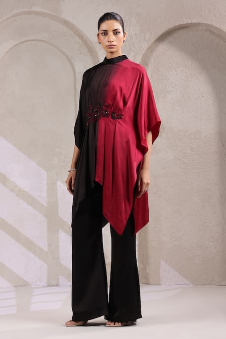 Buy_K-Anshika_Black Organza Embroidery, Sequins, Beads High Neck Tunic And Pant Set _Online_at_Aza_Fashions