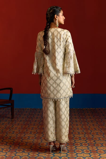 Mustard Moon By Neyha And Vrinda Gota Embroidered Bell Sleeve Kurta & Pant Set 