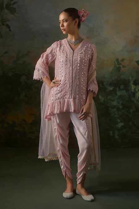 Mustard Moon By Neyha And Vrinda Crochet Lace & Mirror Embroidered Kurta Set 