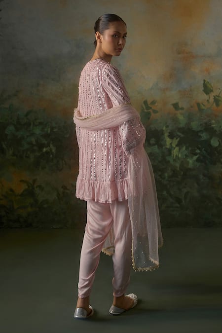 Mustard Moon By Neyha And Vrinda Crochet Lace & Mirror Embroidered Kurta Set 