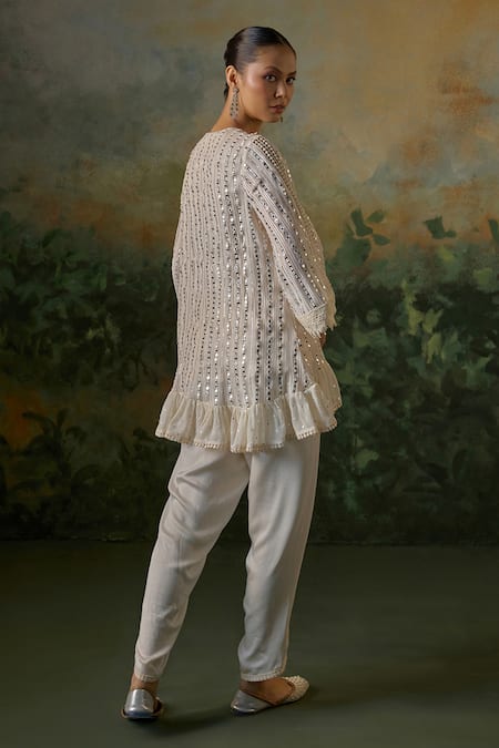 Mustard Moon By Neyha And Vrinda Crochet Lace & Mirror Embroidered Kurta Set 