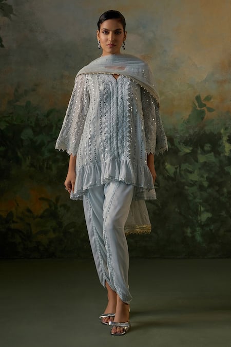 Mustard Moon By Neyha And Vrinda Crochet Lace & Mirror Embroidered Kurta Set 