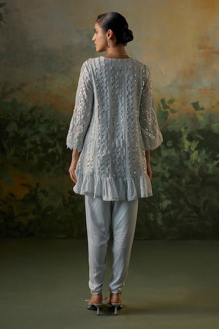 Mustard Moon By Neyha And Vrinda Crochet Lace & Mirror Embroidered Kurta Set 