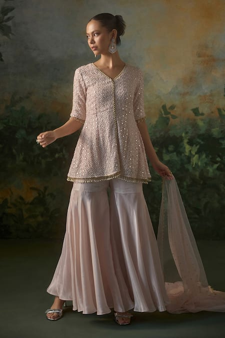 Mustard Moon By Neyha And Vrinda Pearl Embroidered Kurta Sharara Set