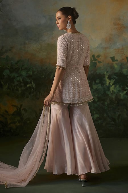 Mustard Moon By Neyha And Vrinda Pearl Embroidered Kurta Sharara Set