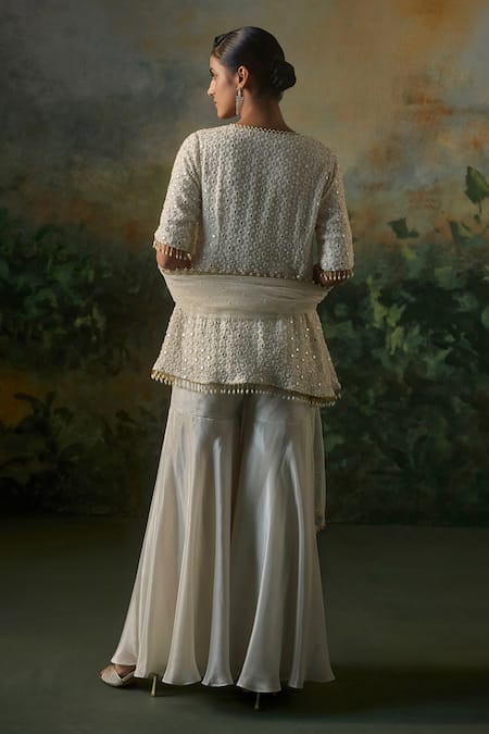 Mustard Moon By Neyha And Vrinda Sequin & Pearl Embroidered Kurta Sharara Set