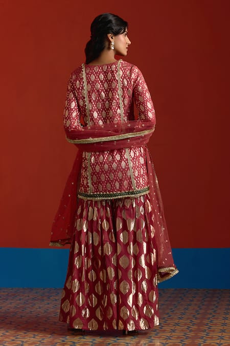 Mustard Moon By Neyha And Vrinda Banarasi Chanderi Kurta Sharara Set