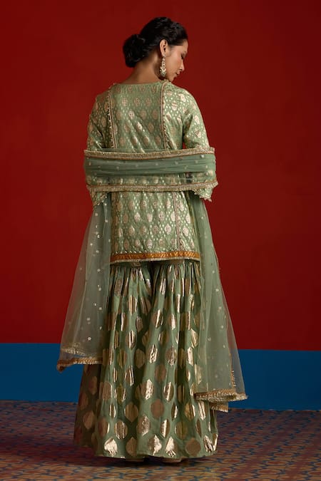 Mustard Moon By Neyha And Vrinda Banarasi Chanderi Kurta Sharara Set