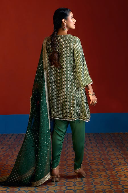 Mustard Moon By Neyha And Vrinda Sequin Embroidered High-Low Kurta Set 