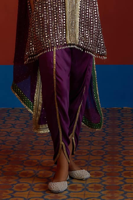 Mustard Moon By Neyha And Vrinda_Purple Georgette, Modal, Satin Mirrors, Glittery Embroidered Kurta Set _Online_at_Aza_Fashions