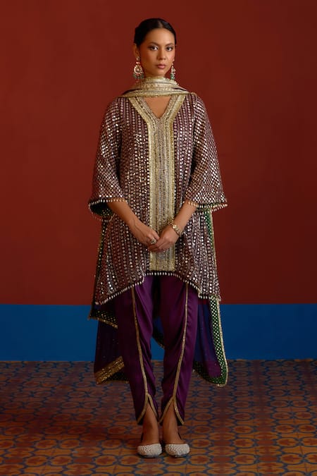 Mustard Moon By Neyha And Vrinda Glittery Mirror Sequin Embroidered Kurta Set 