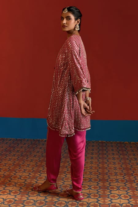 Mustard Moon By Neyha And Vrinda Mirror & Sequin Embroidered High Low Kurta Set 