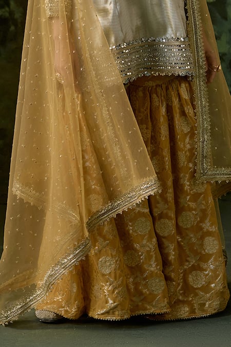 Buy Mustard Moon By Neyha And Vrinda Gold Brocade, Georgette, Net Mirrors, Sequins, Pattern Kurta Sharara Set Online at Aza Fashions Buy_Mustard Moon By Neyha And Vrinda_Gold Brocade, Georgette, Net Mirrors, Sequins, Pattern Kurta Sharara Set _Online_at_Aza_Fashions