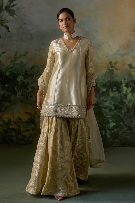 Mustard Moon By Neyha And Vrinda Brocade Kurta Sharara Set