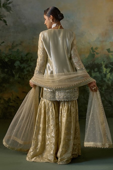 Mustard Moon By Neyha And Vrinda Brocade Kurta Sharara Set