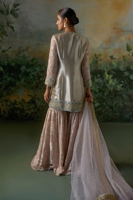 Mustard Moon By Neyha And Vrinda Metallic Brocade Kurta Sharara Set