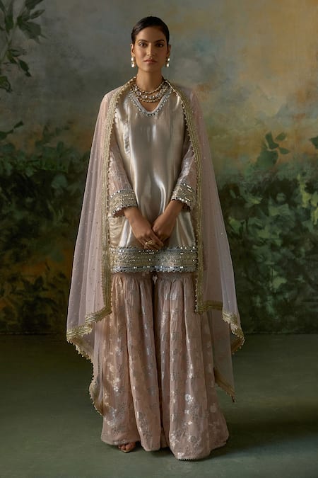 Mustard Moon By Neyha And Vrinda Metallic Brocade Kurta Sharara Set