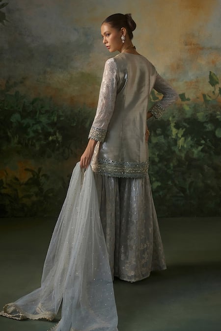 Mustard Moon By Neyha And Vrinda Brocade Kurta & Jacquard Sharara Set