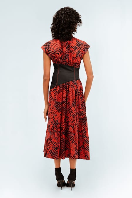 Leh Studios Florix Print Basque Tiered Dress 