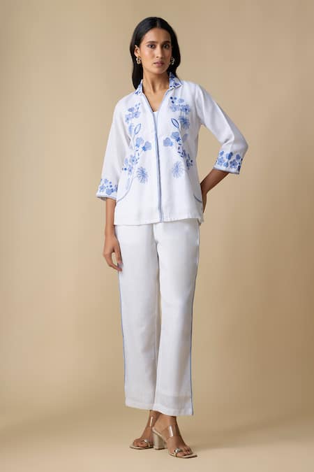Linera Floral Embroidered Shirt & Trouser Set 