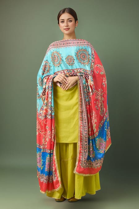 Naintara Bajaj Multi-Colored Printed Mirror Work Dupatta 