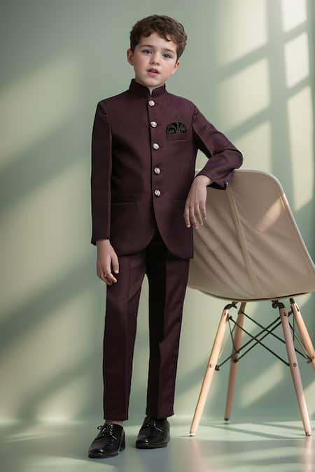 Petite Pomme Wine Solid Jodhpuri Set 