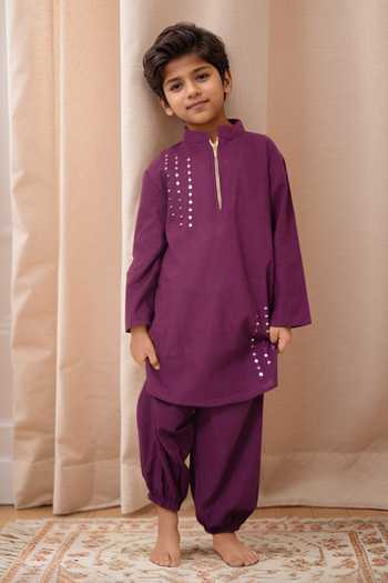 Petite Pomme Purple Mirror Work Kurta Set
