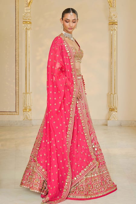 Arpita Mehta_Pink Organza, Net Embroidery, Mirrors, Metallic Thread, And Bridal Lehenga Set _Online_at_Aza_Fashions