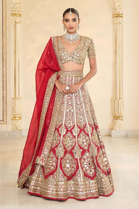 Arpita Mehta Hand Embroidered Mirror & Thread Bridal Lehenga Set 