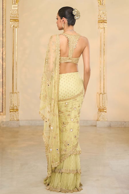 Arpita Mehta Jaal Ruffle Pre-Draped Saree Set 