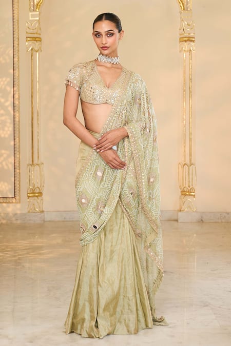 Arpita Mehta Tissue Godet Hand Embroidered Saree Set 