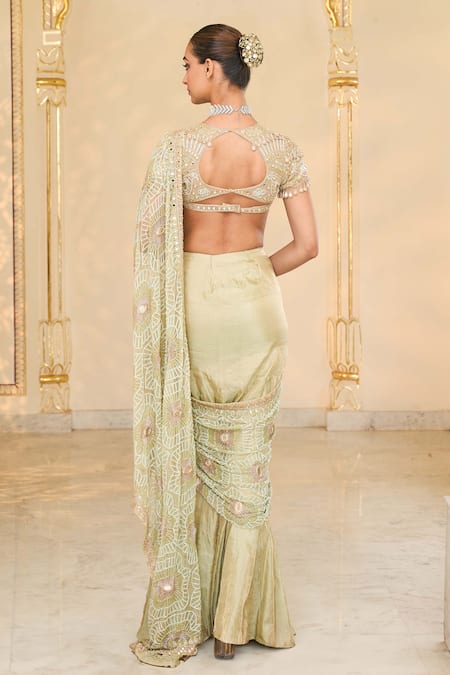 Arpita Mehta Tissue Godet Hand Embroidered Saree Set 