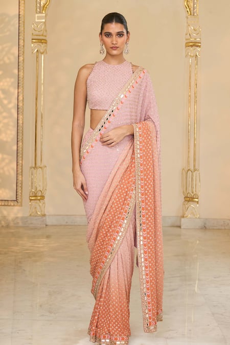 Arpita Mehta Shaded Hand Embroidered Star Sari Set 