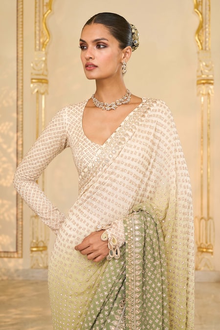Shop_Arpita Mehta_Off White Georgette Embroidery, Sequins, Zari Sweetheart Shaded Hand Star Set _Online_at_Aza_Fashions