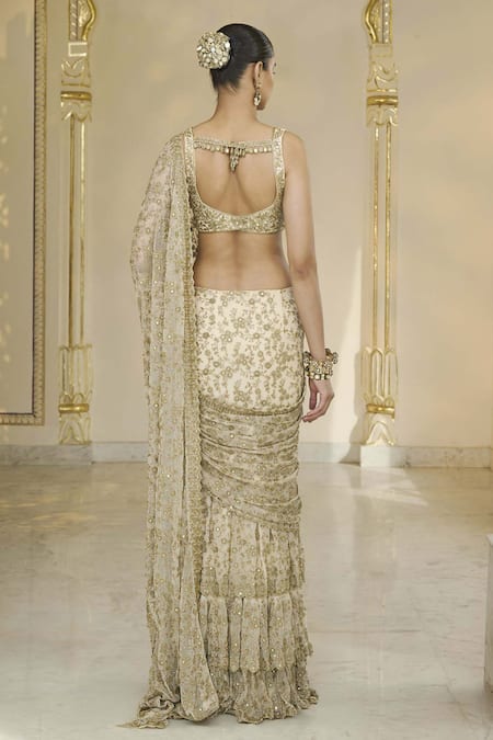 Arpita Mehta Hand Embroidered Ruffle Pre-Draped Sari Set 