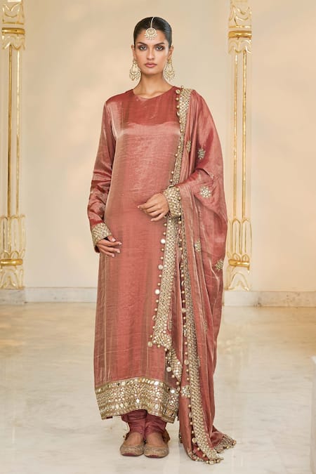 Arpita Mehta Tissue Hand Embroidered Long Kurta Churidar Set 
