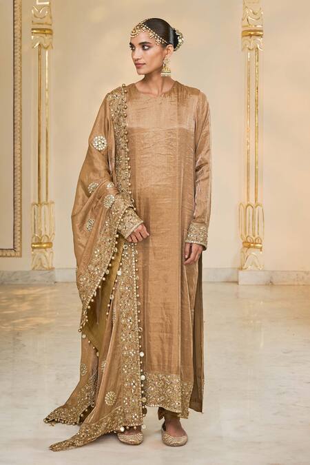 Buy_Arpita Mehta_Gold Tissue, Dupion Embroidery, Mirrors, Metallic Hand Kurta Churidar Set _Online_at_Aza_Fashions