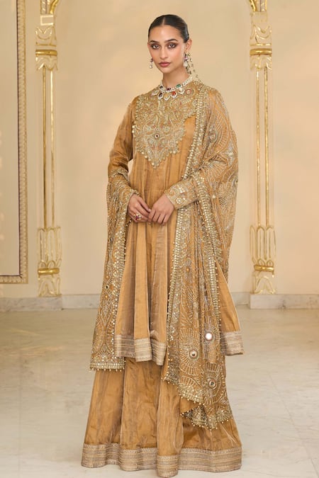 Arpita Mehta Hand Embroidered Anarkali Sharara & Jaal Dupatta Set 