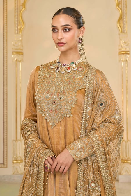 Buy Arpita Mehta Gold Tissue Embroidery, Mirrors, Hand Anarkali Sharara And Jaal Dupatta Set Online at Aza Fashions Buy_Arpita Mehta_Gold Tissue Embroidery, Mirrors, Hand Anarkali Sharara And Jaal Dupatta Set _Online_at_Aza_Fashions