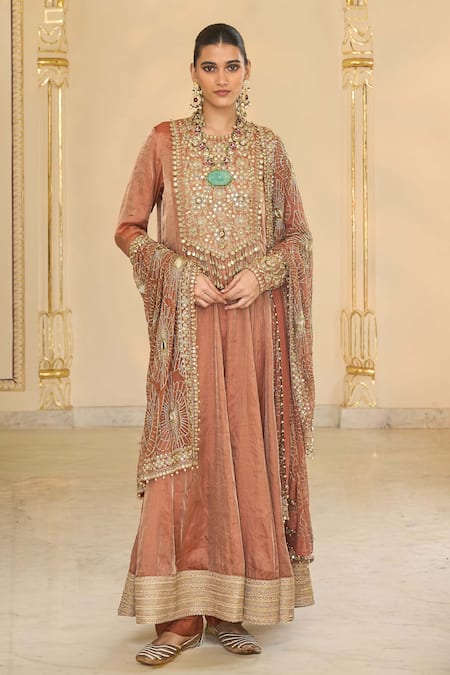 Arpita Mehta Tissue Hand Embroidered Long Anarkali & Jaal Dupatta 