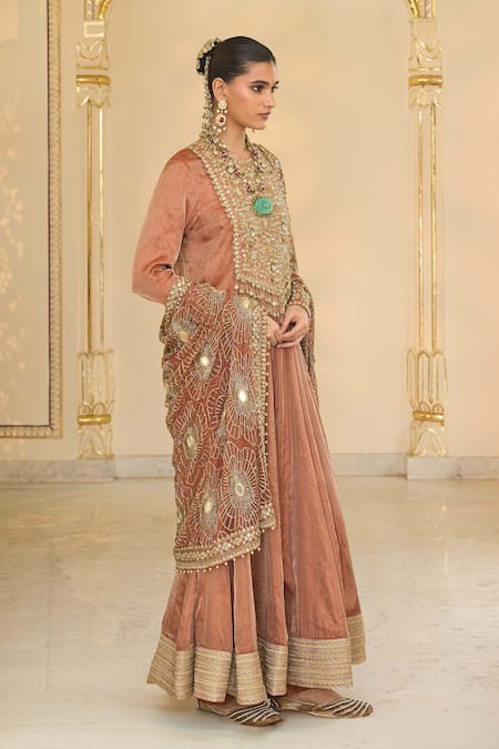 Buy Arpita Mehta Brown Tissue, Dupion, Net Embroidery, Hand Long Anarkali And Jaal Dupatta Online at Aza Fashions Buy_Arpita Mehta_Brown Tissue, Dupion, Net Embroidery, Hand Long Anarkali And Jaal Dupatta _Online_at_Aza_Fashions