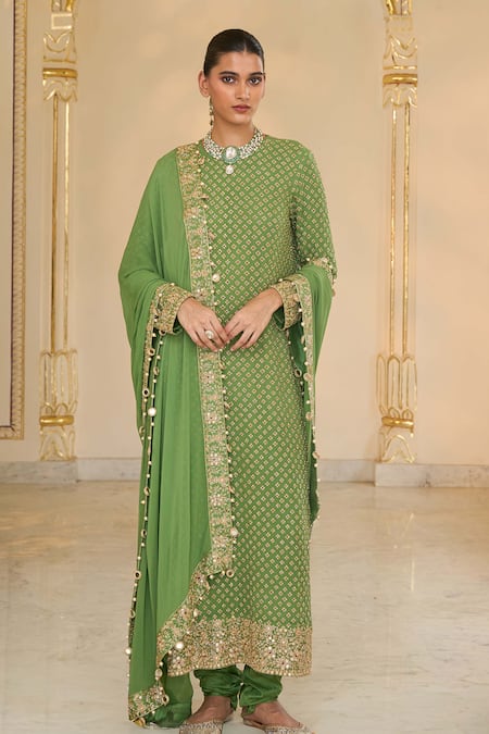 Arpita Mehta Star Pattern Kurta, Churidar & Dupatta Set 