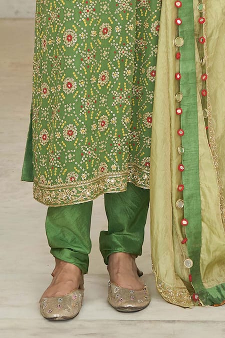 Buy Arpita Mehta Olive Green Georgette, Dupion, Tissue Bandhani Kurta Set With Dupatta Buy_Arpita Mehta_Olive Green Georgette, Dupion, Tissue Bandhani Kurta Set With Dupatta