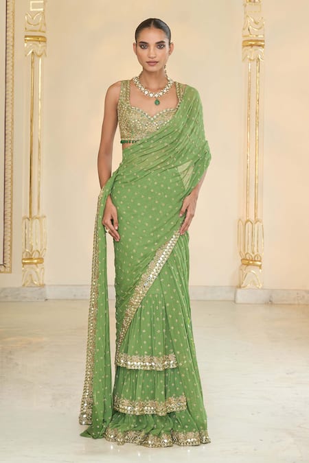 Arpita Mehta Hand Embroidered Ruffle Sari Set 
