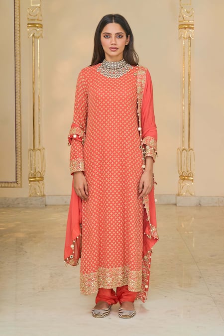 Arpita Mehta Star Motif Long Kurta Churidar & Dupatta Set 
