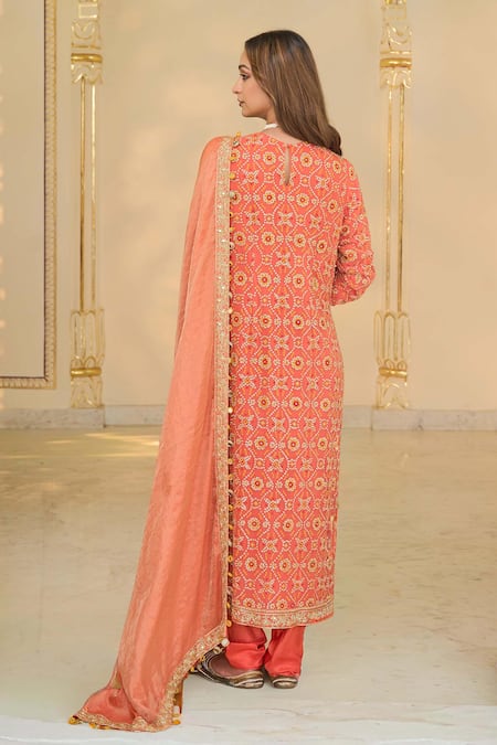 Arpita Mehta Bandhani Pattern Kurta Churidar Dupatta Set 