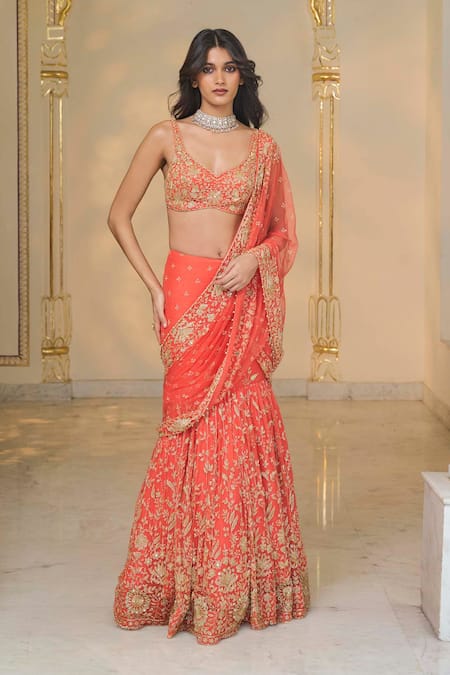 Arpita Mehta Embroidered Net Pre-Draped Lehenga Saree & Blouse 