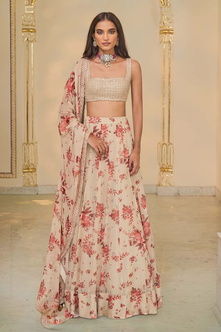 Arpita Mehta Bloom Print Organza Lehenga Set 